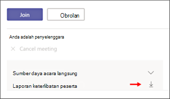 Unduh layar laporan keterlibatan peserta