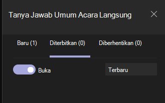 Tombol alih mengatakan Buka