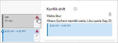 Kelola konflik shift dalam jadwal di Shifts.