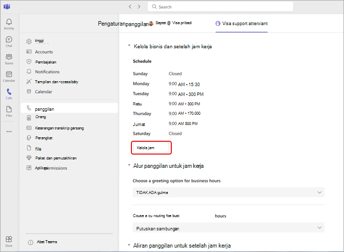 Cuplikan layar memperlihatkan cara mengelola jam kerja