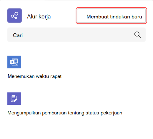 Cuplikan layar memperlihatkan cara membuat tindakan alur kerja baru