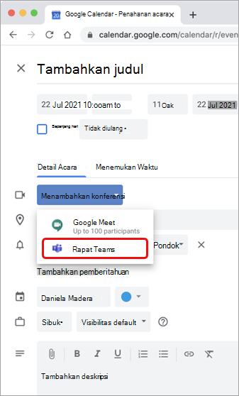 Pilih rapat Teams