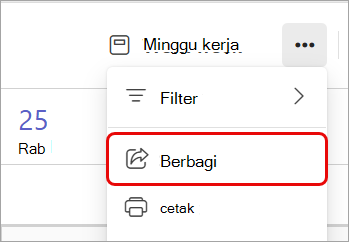 Cuplikan layar yang menyoroti opsi Berbagi di kalender Teams.
