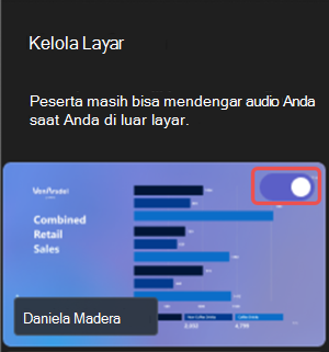Cuplikan layar menyoroti cara berbagi konten yang terlihat selama acara Microsoft Teams.