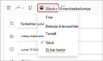 Cuplikan layar menu menurun untuk Ditampilkan sebagai status dalam rapat Teams.