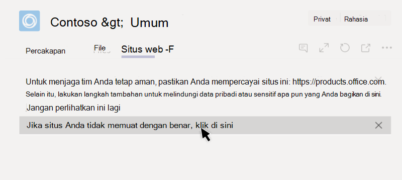 Situs web gagal dimuat di tab