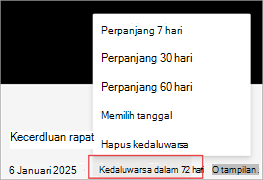 Cuplikan layar menyoroti cara memperpanjang tanggal kedaluwarsa perekaman di Microsoft Stream.