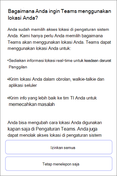 Tim; persetujuan deteksi lokasi seluler
