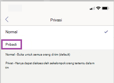 Pengaturan saluran pribadi.