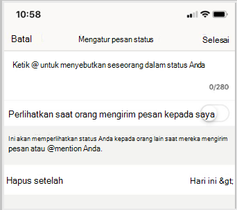 Atur status pesan dan pilih Selesai.