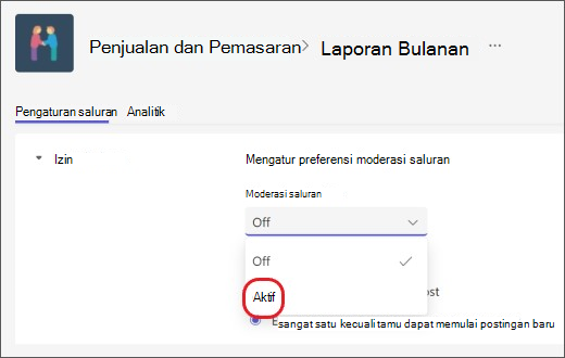 Aktifkan moderasi saluran