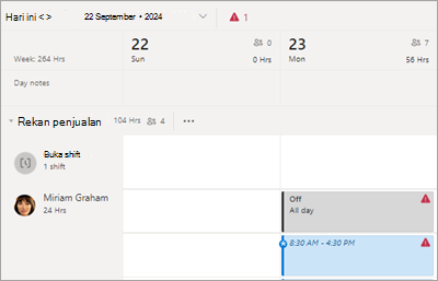 Menampilkan konflik shift dalam jadwal di Shifts.