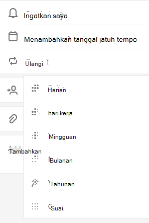 Ulangi dipilih dengan opsi untuk memilih Harian, Hari Kerja, Mingguan, Bulanan, Tahunan atau Kustom
