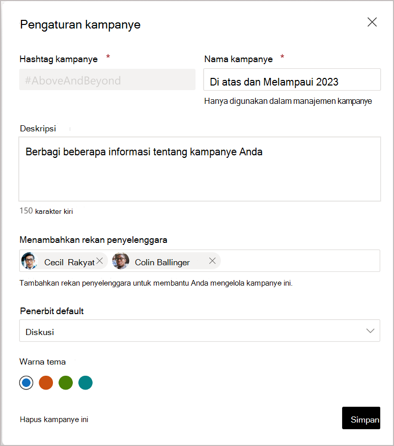 Engage dan admin global dapat menetapkan koorganizer.