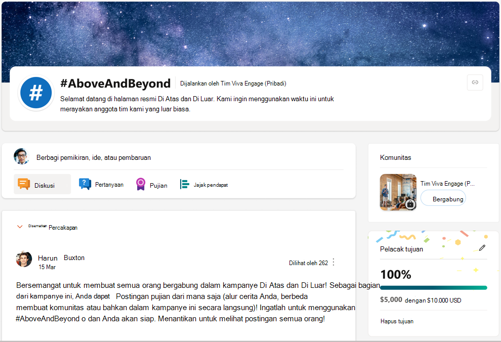 Cuplikan layar kampanye pribadi berbasis komunitas.