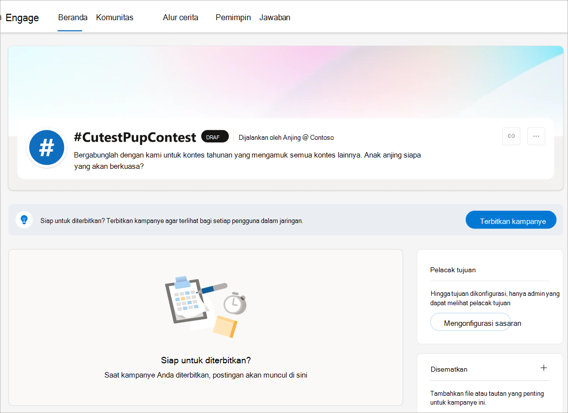 Cuplikan layar kampanye komunitas dalam status draf