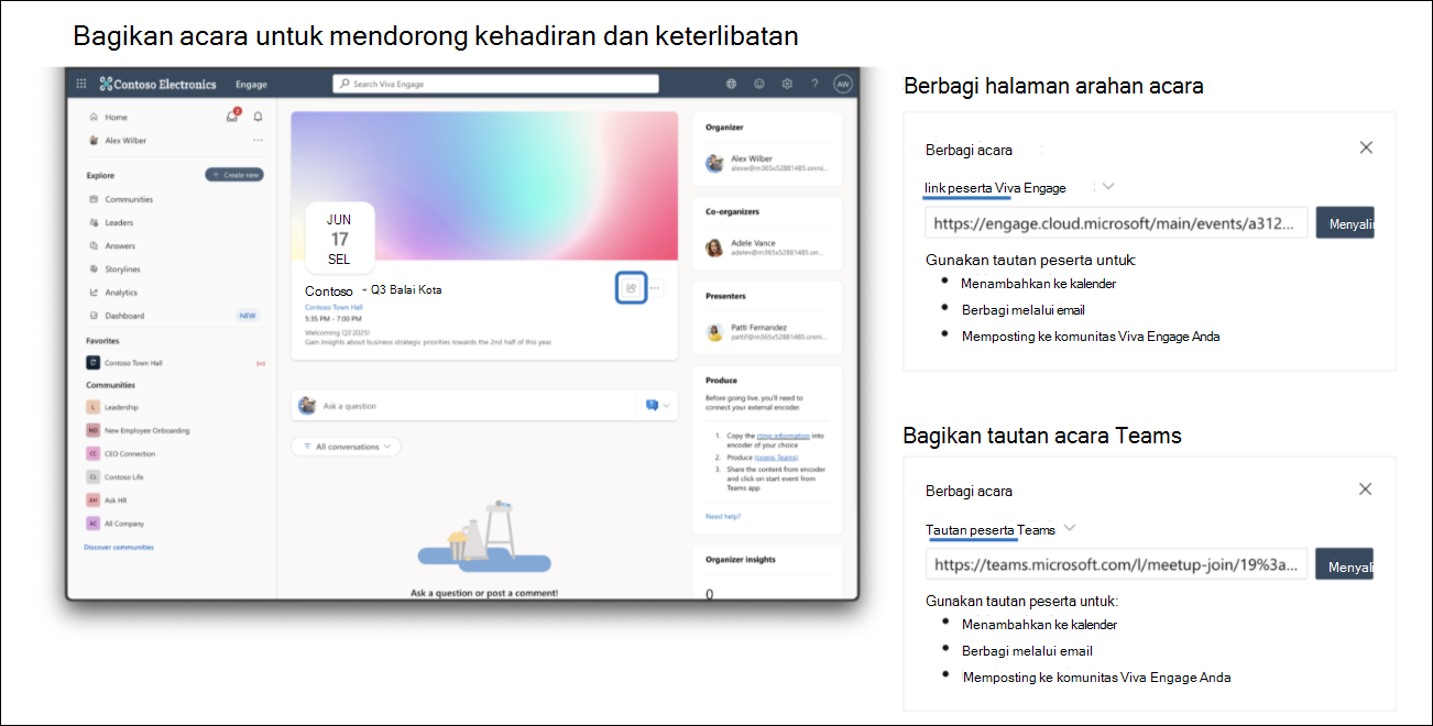 Berbagi tautan acara atau halaman arahan acara