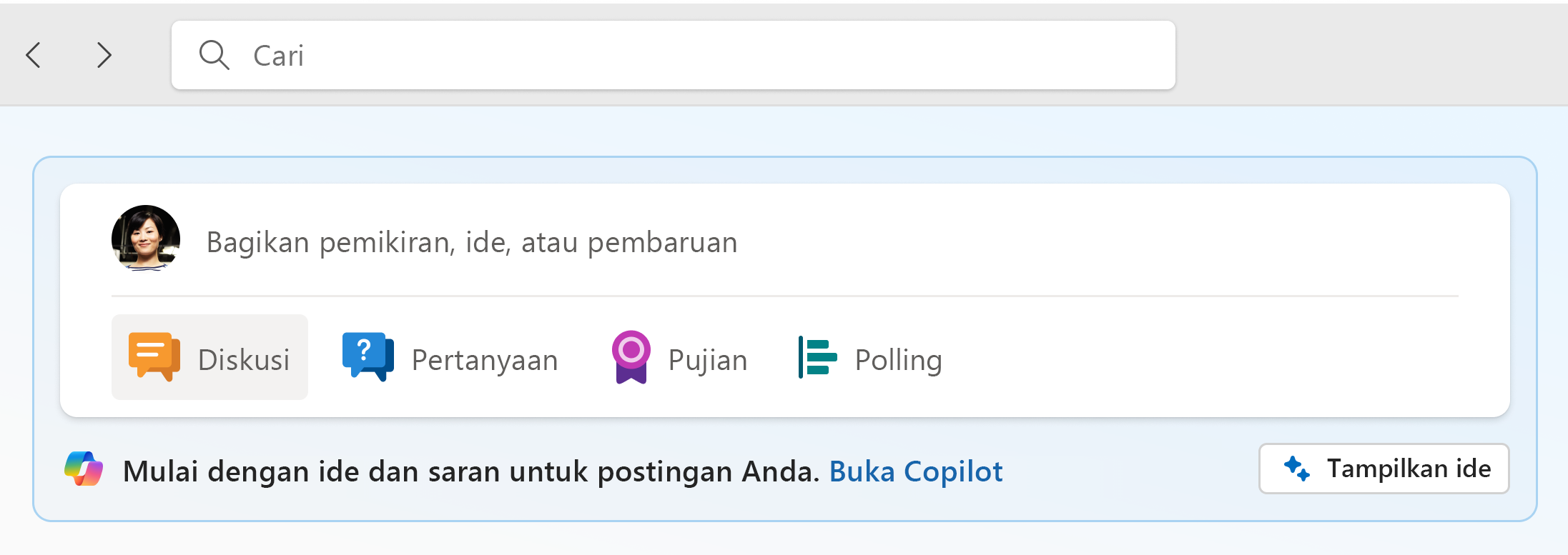 Cuplikan layar menampilkan titik akses di bawah penerbit di umpan beranda.