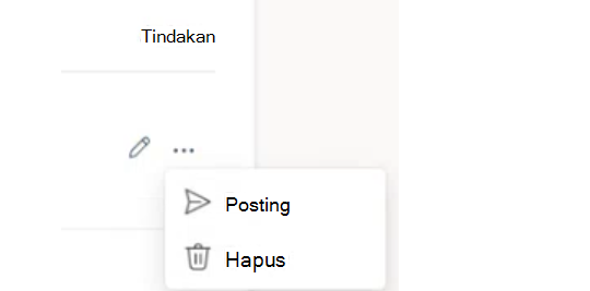 Menu tindakan Posting draf