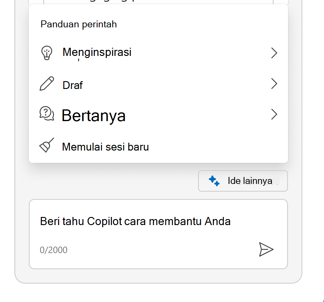 Cuplikan layar memperlihatkan menu Sparkle yang diperluas untuk memperlihatkan panduan Perintah.