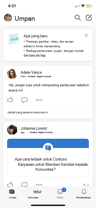 Menampilkan umpan seluler