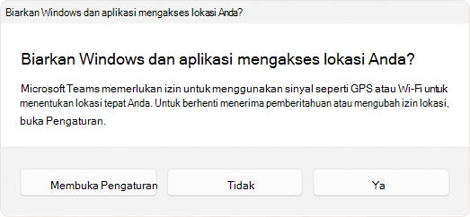 Cuplikan layar perintah yang meminta pengguna untuk mengizinkan aplikasi mengakses lokasi.