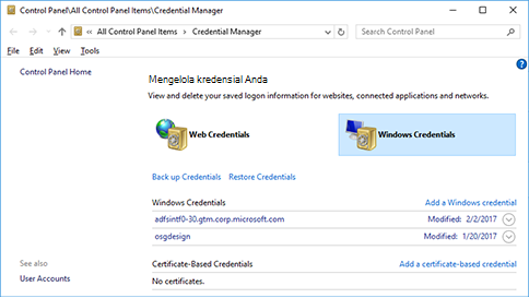 Pengelola Kredensial di Windows