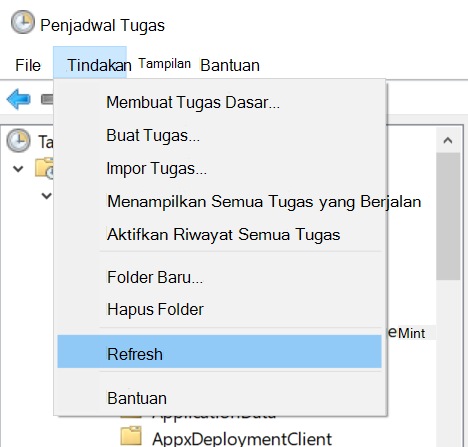 Memilih Refresh Tindakan > di Penjadwal Tugas.