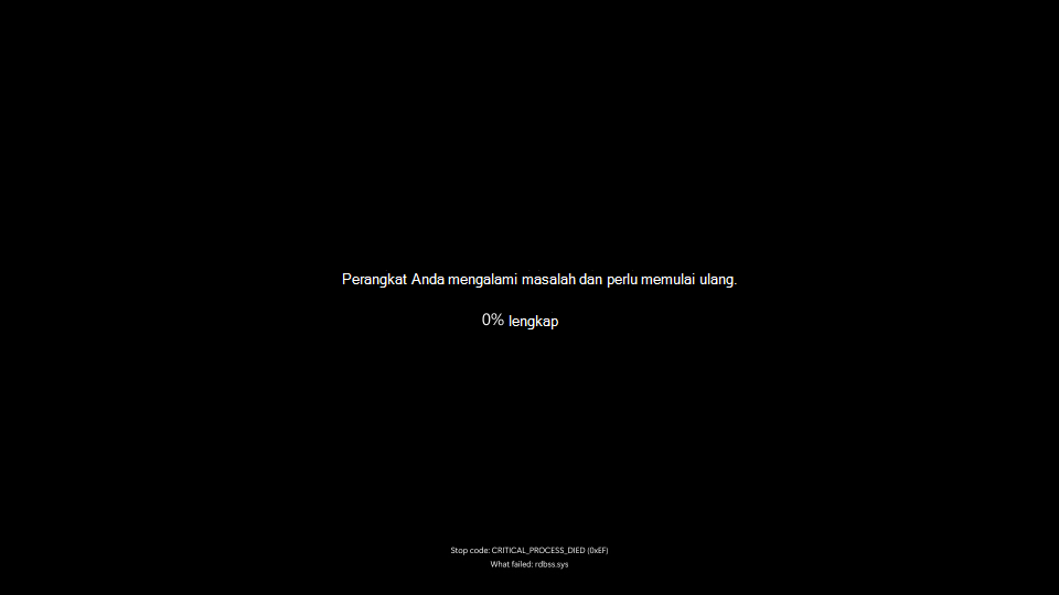 Cuplikan layar kesalahan tak terduga yang menampilkan layar hitam