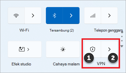 Tombol alih VPN pengaturan cepat di Windows 11.