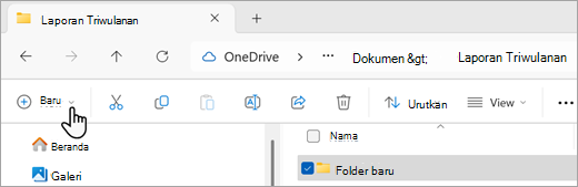 Cuplikan layar memperlihatkan cara membuat folder baru menggunakan File Explorer.