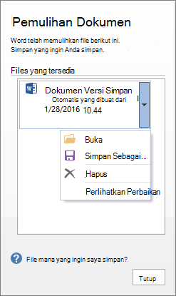 Panel Pemulihan Dokumen