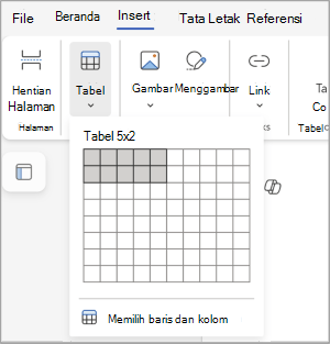Menyisipkan tabel