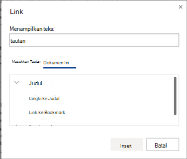 Panel pilihan tautan