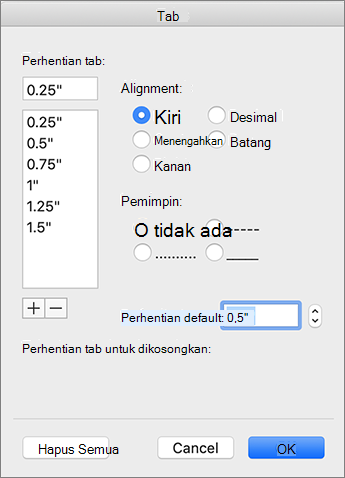 Kotak dialog tab Mac