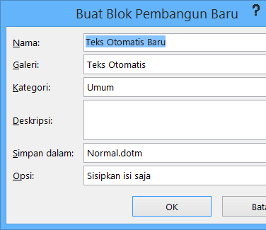 Kotak dialog Buat Blok Penyusun Baru