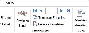 Cuplikan layar tab Surat di Word, memperlihatkan grup Pratinjau Hasil.