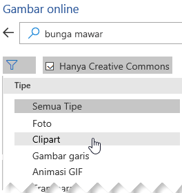 Pilih tombol Filter, lalu pilih Clipart