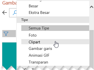 Gunakan filter Tipe untuk mempersempit pilihan Anda menjadi hanya clip art