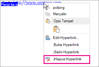 Klik kanan menu, Hapus Hyperlink