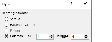 Tentukan rentang halaman dalam kotak Dari dan Ke.