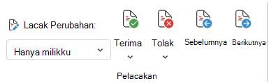 Menu untuk melacak perubahan di web Word