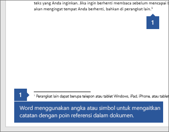 Word menggunakan angka atau simbol untuk mengaitkan catatan dengan titik referensi dalam dokumen