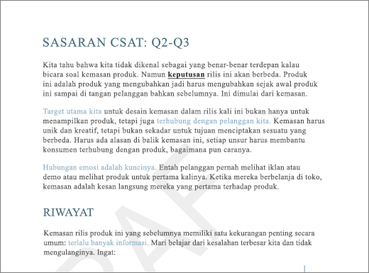 Contoh cap air DRAF pada halaman dengan teks