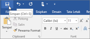 Ikon Simpan ditampilkan di Toolbar Akses Cepat
