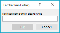 Gunakan kotak dialog Tambahkan Bidang untuk menambahkan bidang kustom ke daftar gabungan surat