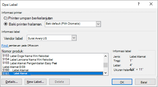 Dialog opsi label