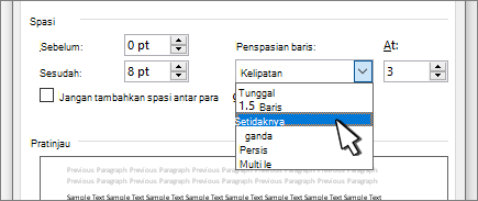 Opsi penspasian baris
