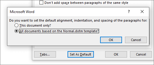 Dialog penspasian baris default
