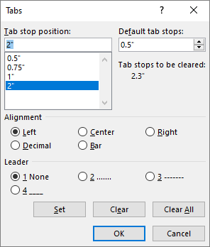 Kotak dialog Tab